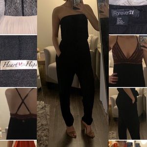 Forever 21 Jersey Jumpsuit in Black w Bow